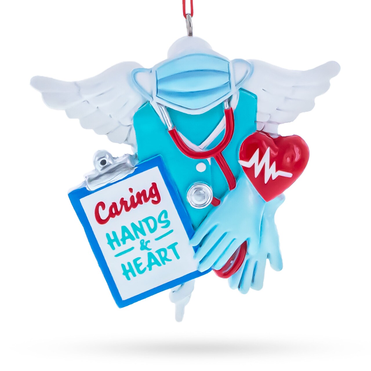 Nurse Doctor Caring Hands Heart Wings Resin Christmas Ornament